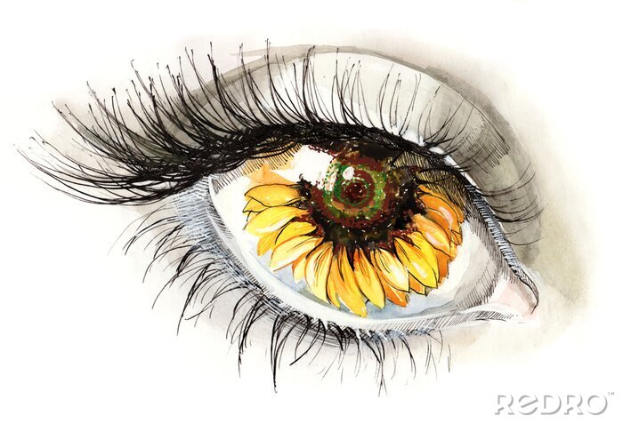 Poster Sonnenblume in einer Pupille