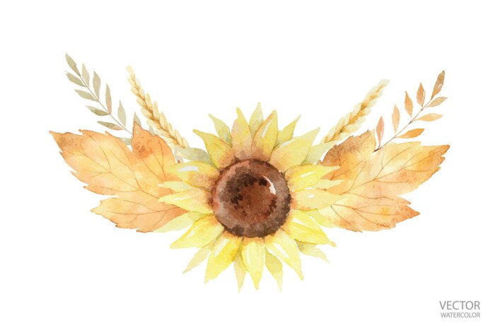 Poster Sonnenblume und Herbstblätter