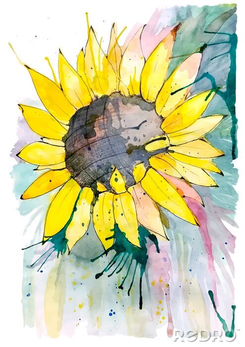 Poster Sonnenblumen und verschüttete Farbflecken