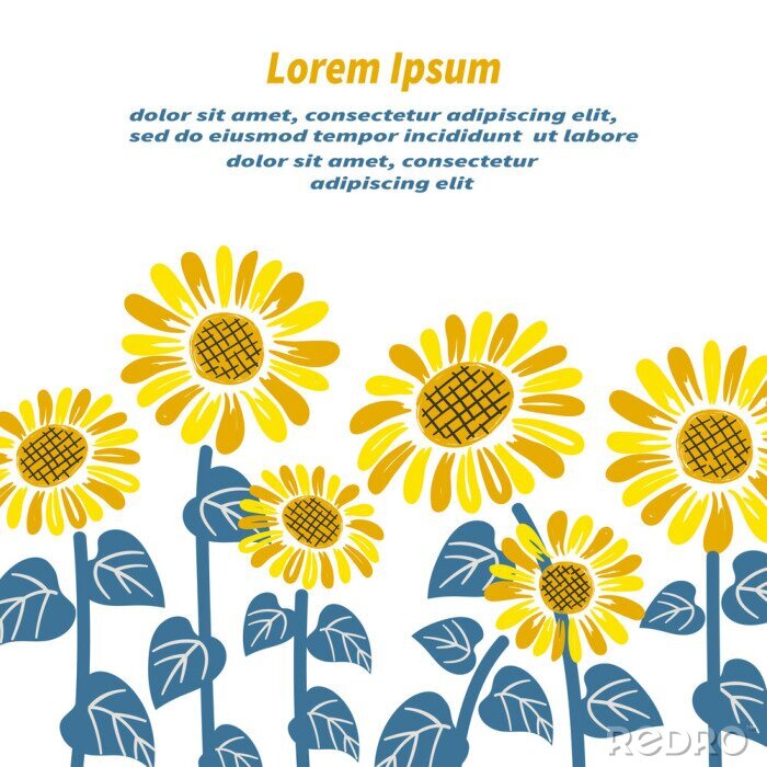 Poster Sonnenblumenfeld mit Blumen mit blauen Stängeln