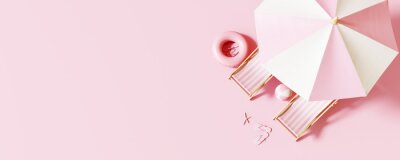 Poster Sonnenschirm und Liegestühle in rosa Ästhetik