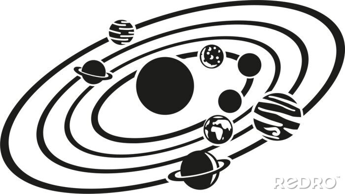 Poster Sonnensystem-Grafik in schwarz-weiß