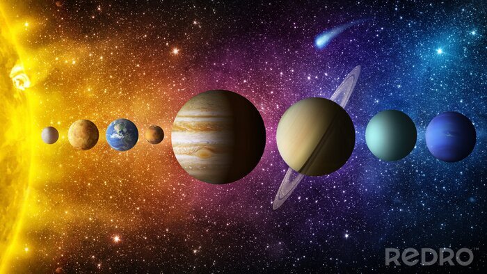Poster Sonnensystem-Grafik mit gesättigten Farben