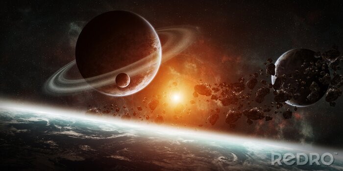 Poster Sonnensystem mit Sonne in der Ferne