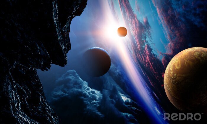 Poster Sonnensystem Planeten auf abstrakter Grafik