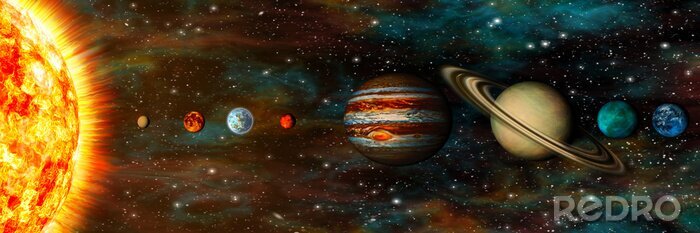 Poster Sonnensystem, Planeten in einer Reihe, ultrawide