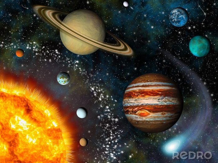 Poster Sonnensystem vor dem Hintergrund der Galaxie