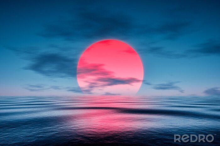 Poster Sonnenuntergang am Meer Computergrafik