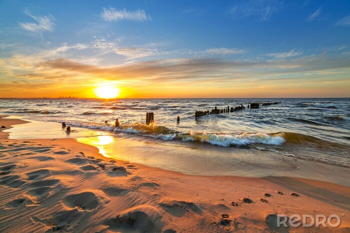 Poster Sonnenuntergang am Strand an der Ostsee in Polen