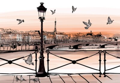 Sonnenuntergang auf der Seine Fluss von Pont des Arts in Paris