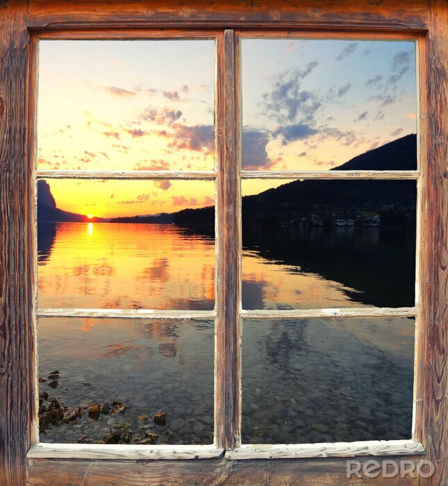 Poster Sonnenuntergang durch fenster