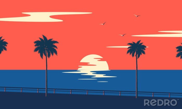 Poster Sonnenuntergang Meer und Palmen