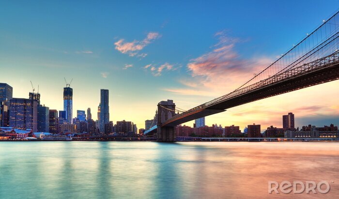 Poster Sonnenuntergang und Brooklyn Bridge