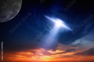 Poster Sonnenuntergang und ein UFO am Himmel