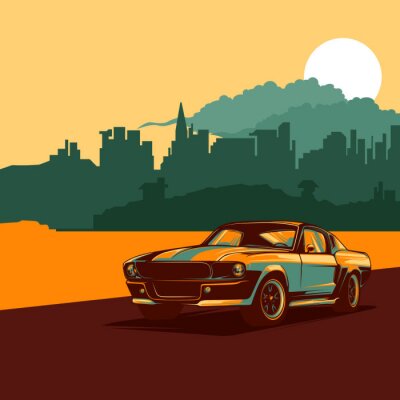 Poster Sonnenuntergang und Kraftfahrzeug