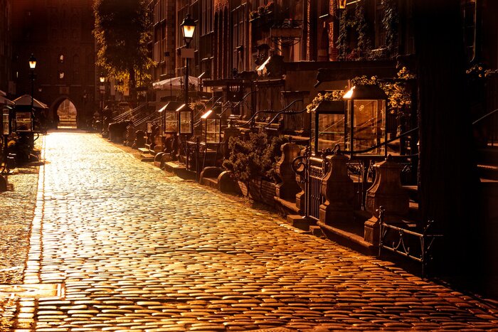 Poster Sonnige Straße in der Stadt Danzig