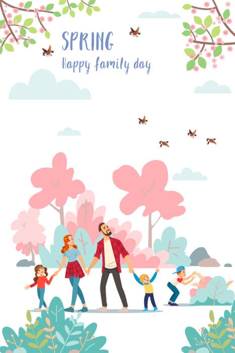 Poster Spaziergänger im Park im Frühling