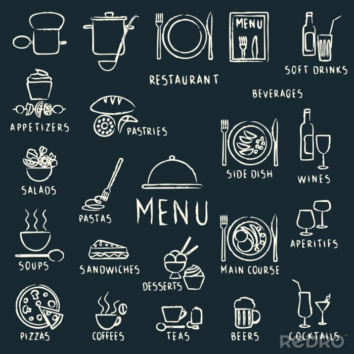 Poster Speisekarte des Restaurants mit Kreide auf der Tafel gemalt