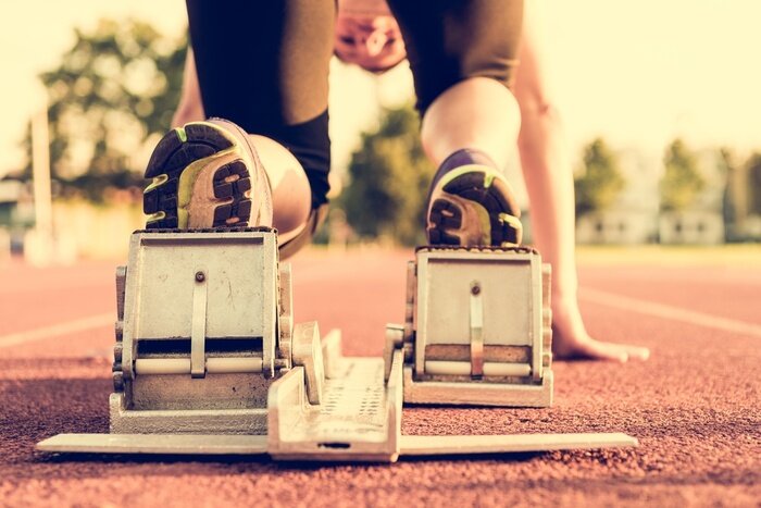Poster Sportler vor einem Lauf
