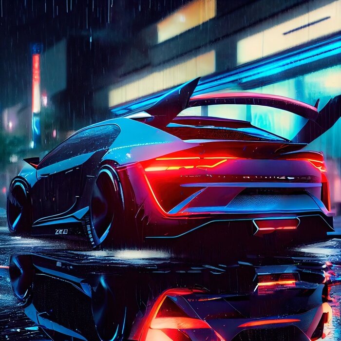 Poster Sportwagen mit roten Lichtern