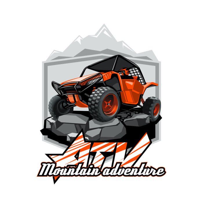 Poster Sportwagen und Bergabenteuer