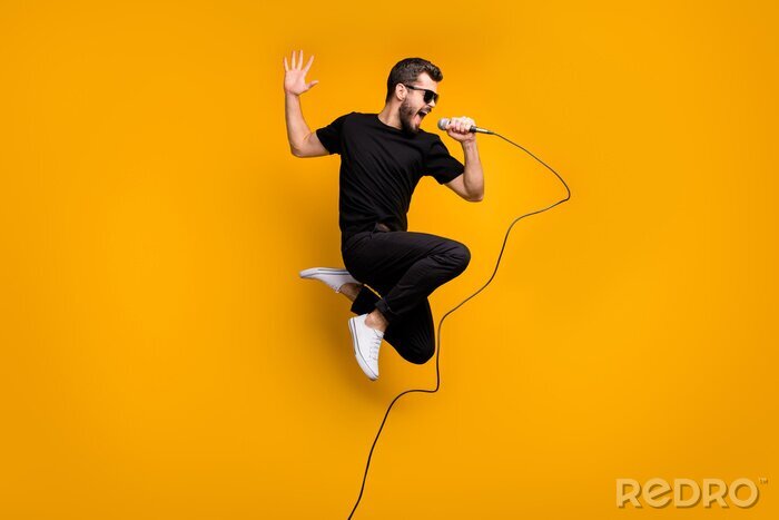 Poster Springender Mann singt Pop