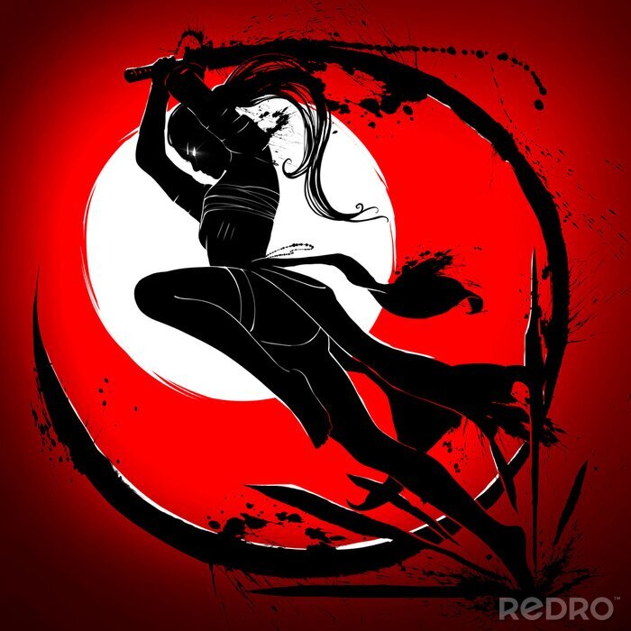 Poster Springendes Mädchen mit Schwert