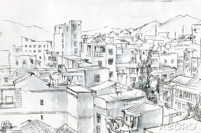 Poster Stadt Bleistiftzeichnung