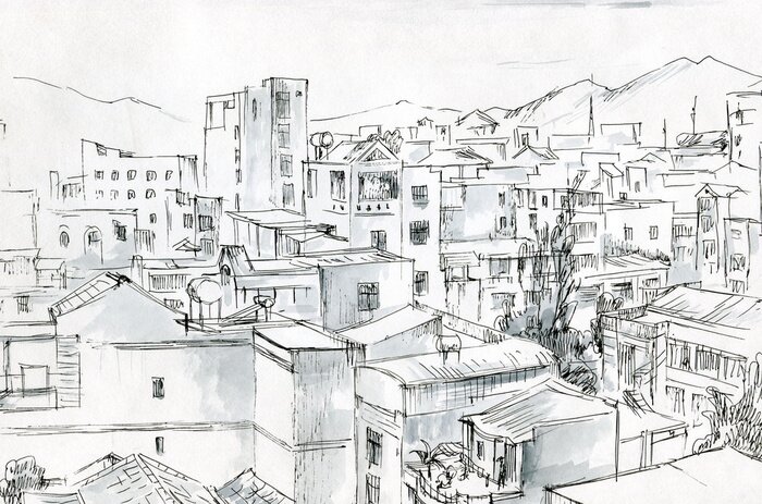 Poster Stadt Bleistiftzeichnung