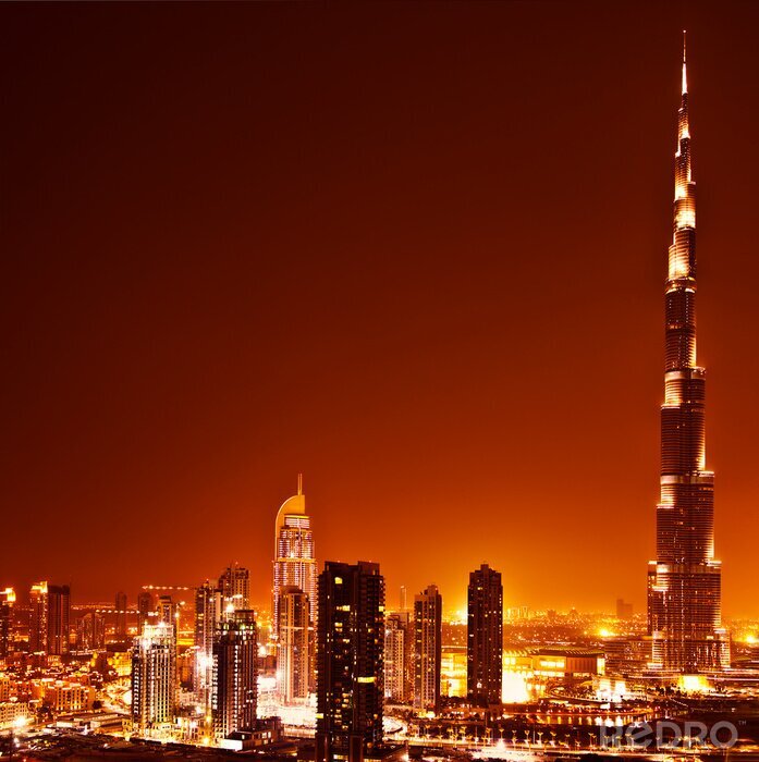 Poster Stadt Dubai bei Sonnenuntergang
