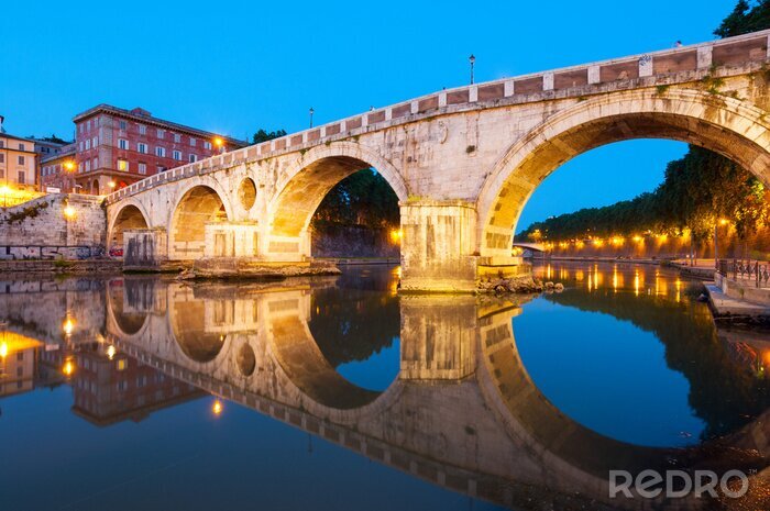 Poster Stadt Rom und Brücke am Abend