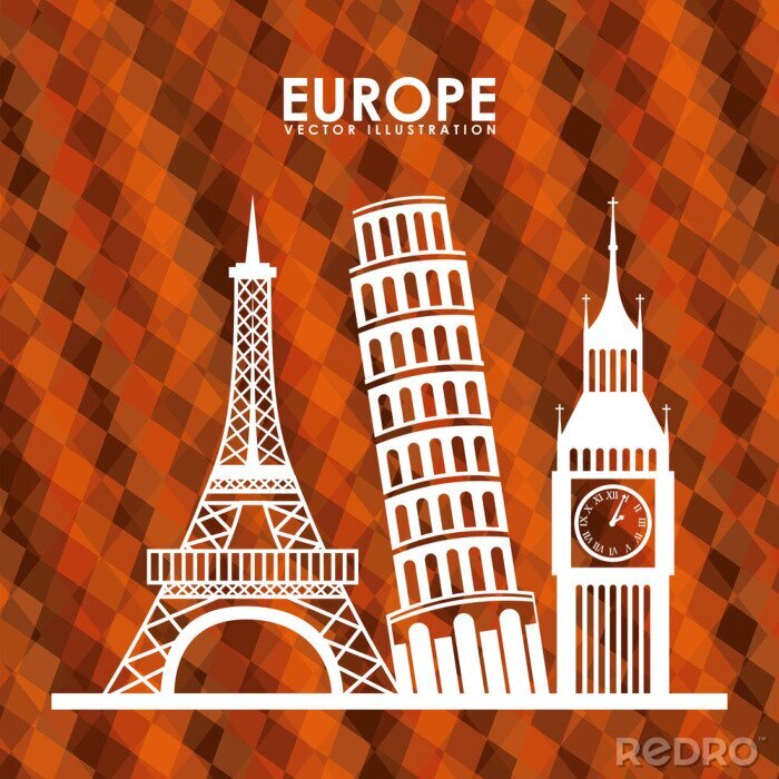 Poster Städte Europas Grafik mit berühmten Wahrzeichen