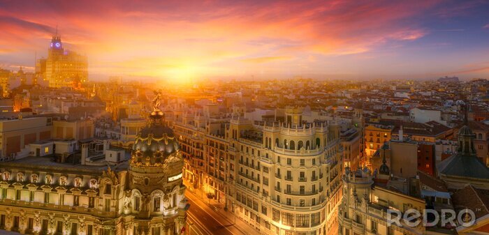 Poster Städte Europas Madrid bei Sonnenuntergang