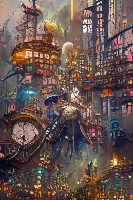 Poster Steampunk-Stadt