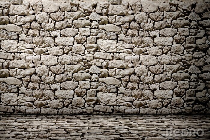 Poster Steinmauer in alter Gasse