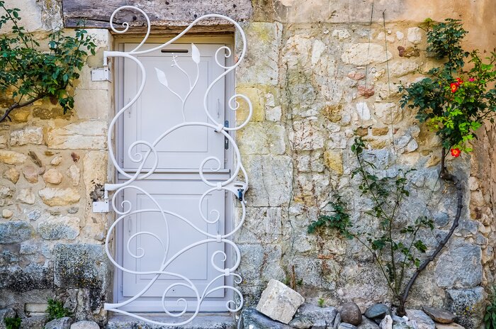 Poster Steinmauer mit gemustertem Gitter