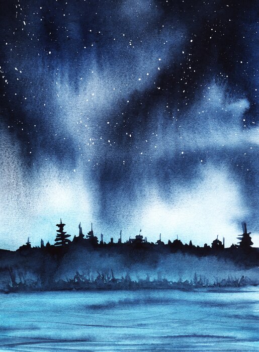 Poster Sternennacht auf dem See