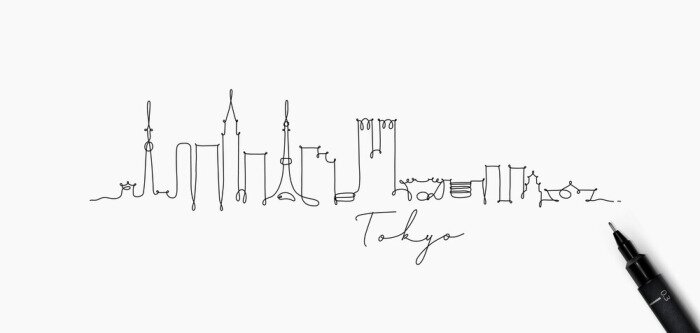 Poster Stiftlinie Silhouette Tokyo