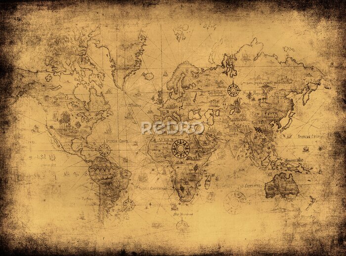 Poster Stilisierte antike Weltkarte