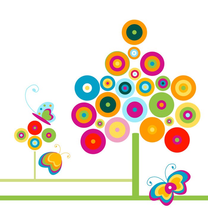 Poster Stilisierte Baum und Schmetterlinge