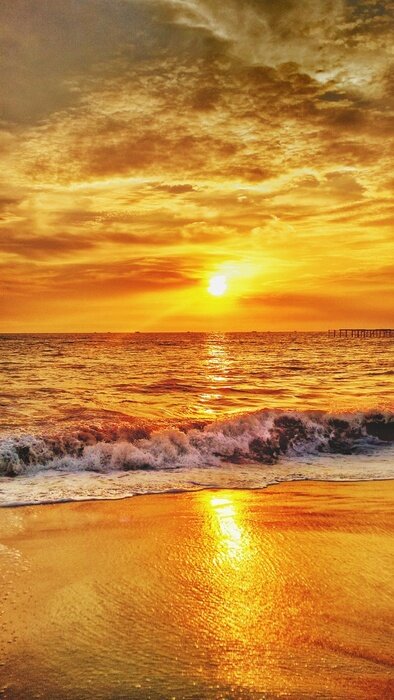 Poster Strand in goldene Strahlen getaucht