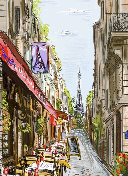 Poster Straße in Paris - Illustration