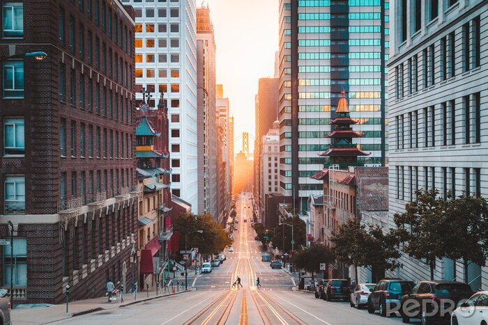 Poster Straßen von San Francisco bei Sonnenuntergang