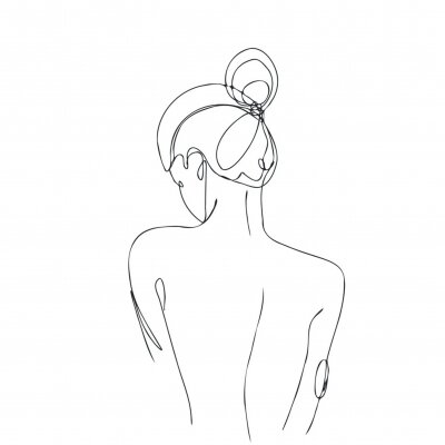 Poster Subtile Zeichnung einer mit Rücken zugewandten Frau