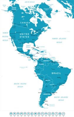 Süd- und Nordamerika auf der Karte
