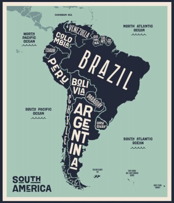 Poster Südamerika auf der Karte
