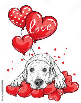 Poster Süßer Hund mit Herzen