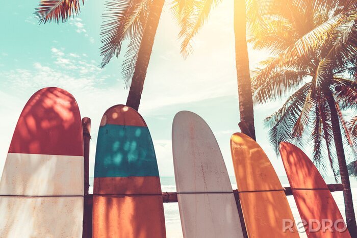 Poster Surfboard und Palmen
