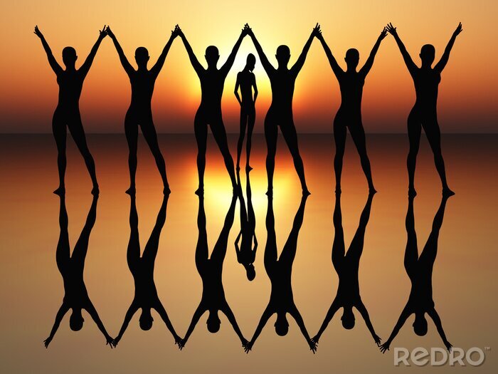 Poster Tanzende Menschen bei Sonnenuntergang