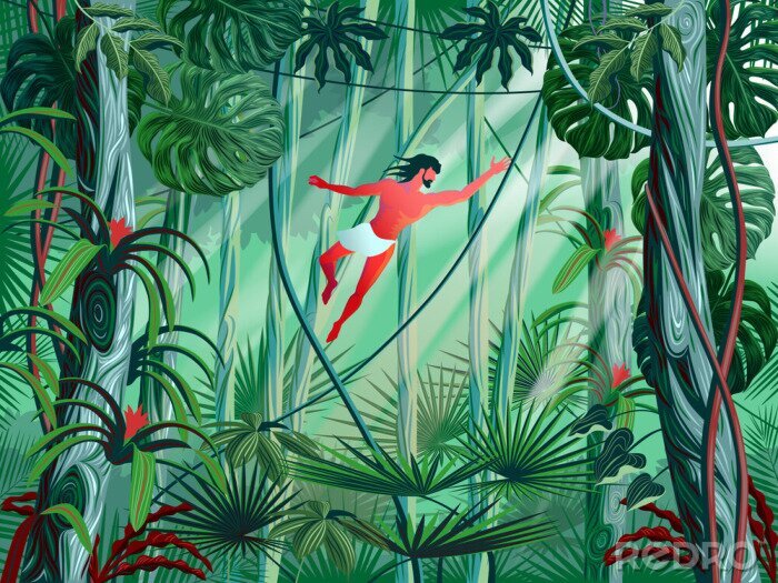 Poster Tarzans Illustration im Dschungel